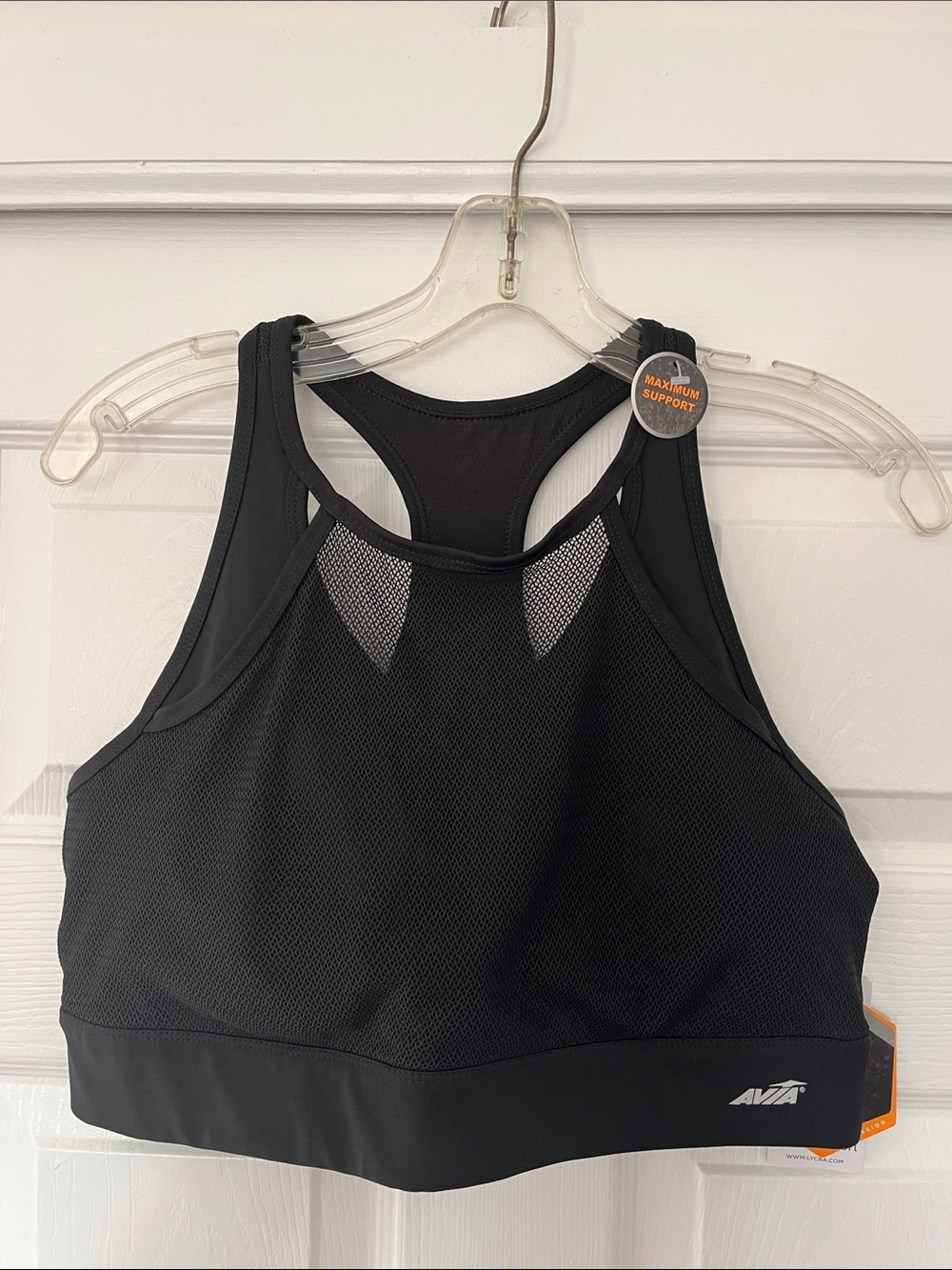 Avia Racerback Sports Bra with Black Mesh High Neck Overlay